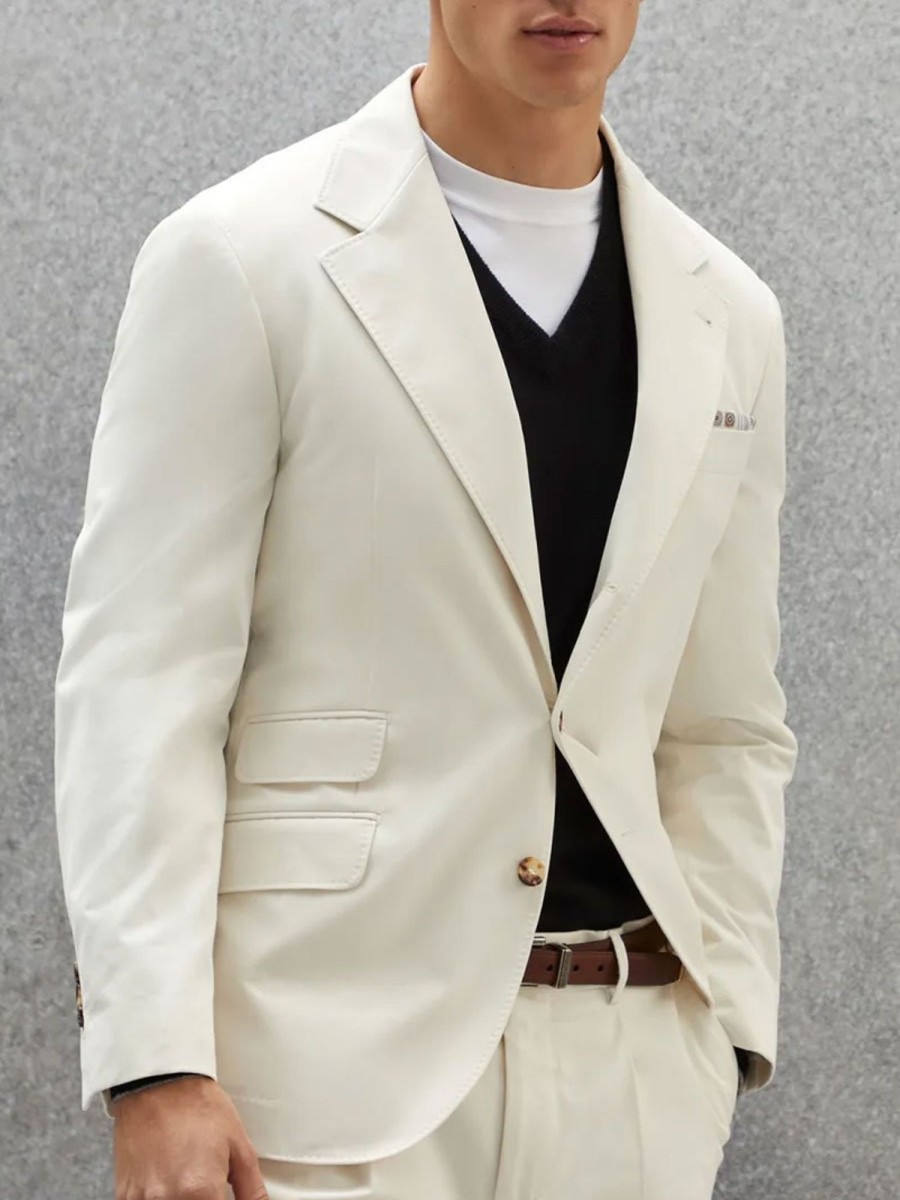 Men BXL Jacket | Men'S Solid Color Multi-Pocket Casual Blazer White