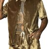 Men BXL Set | Men'S Solid Color Velvet Short Sleeve Shirt Shorts Suit Gold