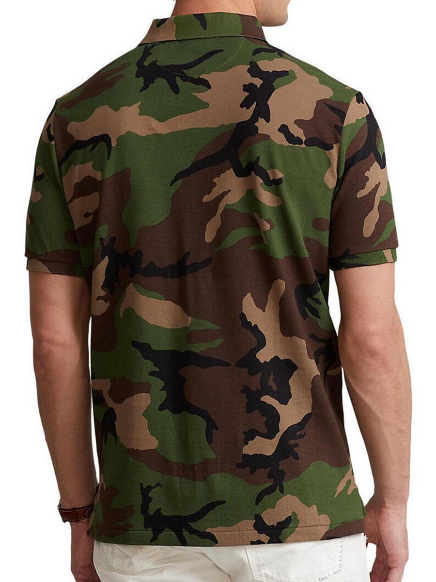 Men QMY Casual Short Sleeve Shirts | Retro Short Sleeve Polo Camouflage