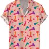 Men DJ Shirts | Fun Cock Lollipop Print Short-Sleeved Shirt Pink