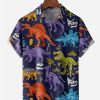 Men DJ Shirts | Dinosaurs Short Sleeve Hawaiian Shirt Blue