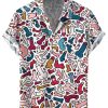 Men HWT Shirts | Men'S Hawaiian Shirts Funny Colorful Cocks Print Short Sleeve Shirt Multicolor