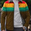 Men DJ Print Jacket | Retro Multi-Color Striped Print Plus Velvet Lapel Warm Jacket Photo Color