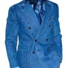 Men BXL Jacket | Men'S Vintage Solid Color Double Breasted Denim Blazer Blue