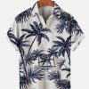 Men XT Shirts | Men'S Hawaiian Palm Print Short Sleeve Shirt Blue