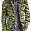 Men DJ Print Jacket | American Retro Camouflage Print 3-Pocket Blazer Green