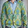 Men BXL Print Cardigan | Men'S Casual Retro Palace Pattern Single-Breasted V-Neck Woolen Cardigan Green