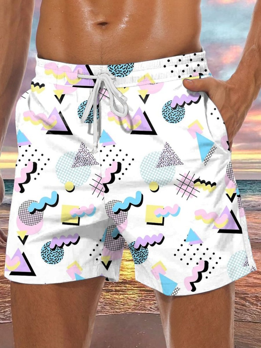 Men GYJ Shorts | Geometric Print Track Shorts White