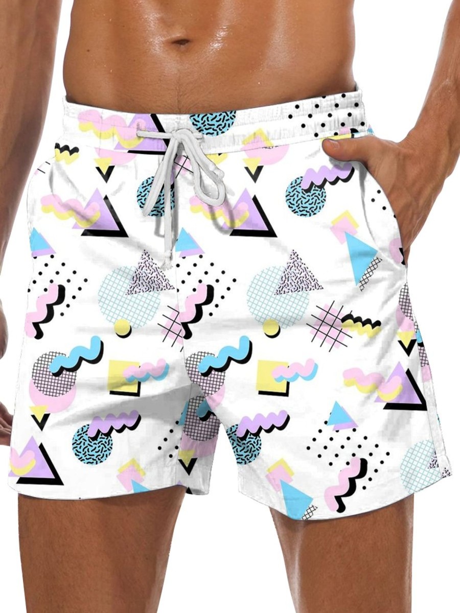 Men GYJ Shorts | Geometric Print Track Shorts White