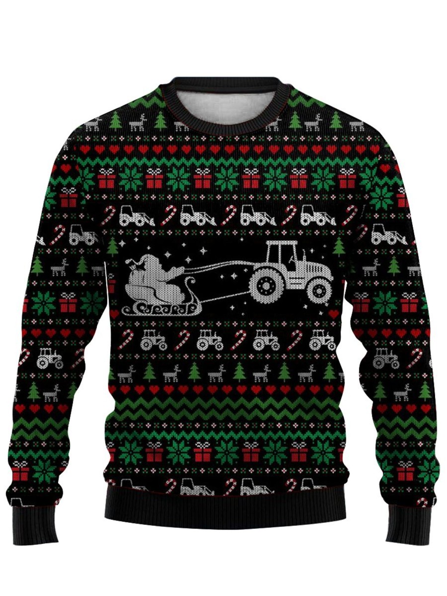 Men GYJ Ugly Sweater | Men'S Christmas Print Crew Neck Sweatshirt Black