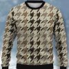 Men BXL Ugly Sweater | Men'S Crew Neck Casual Loose Houndstooth Print Sweatshirt 32744180Xl Khaki