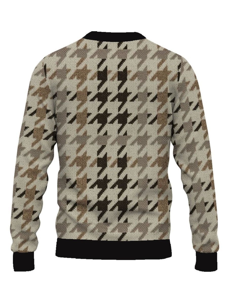 Men BXL Ugly Sweater | Men'S Crew Neck Casual Loose Houndstooth Print Sweatshirt 32744180Xl Khaki