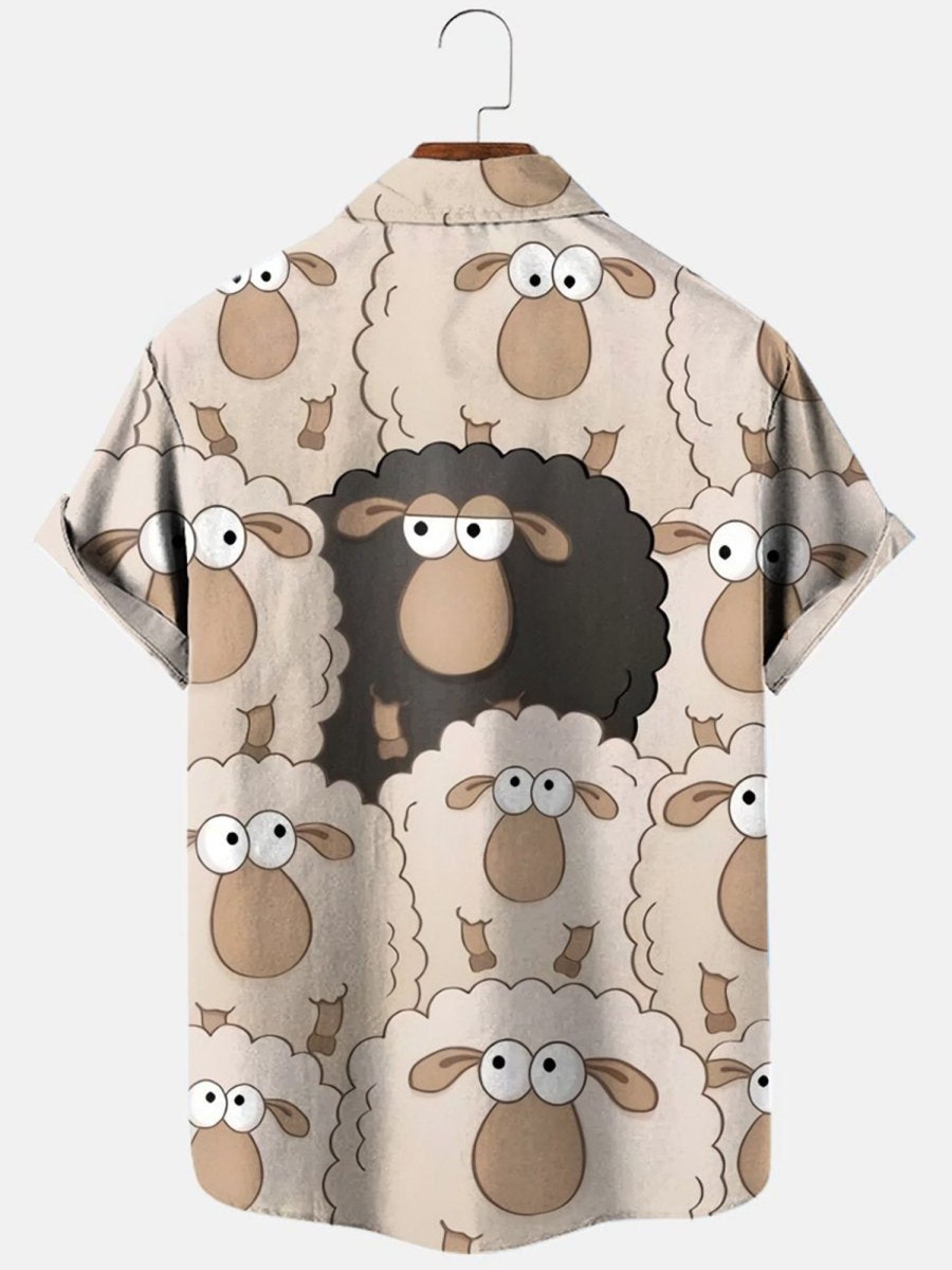 Men HLJ Shirts | Men'S Black Sheep Funny Sheep Short Sleeve Shirt Apricot