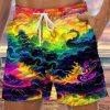 Men HLJ Bottoms | Ukiyo-E Dragon And Cloud Print Drawstring Board Shorts Iridescent