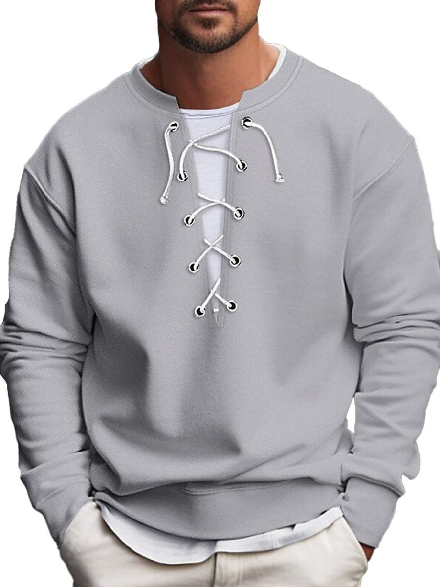 Men QMY Casual Hoodie | Men'S Casual Loose V-Neck Drawstring Sweatshirt Grey