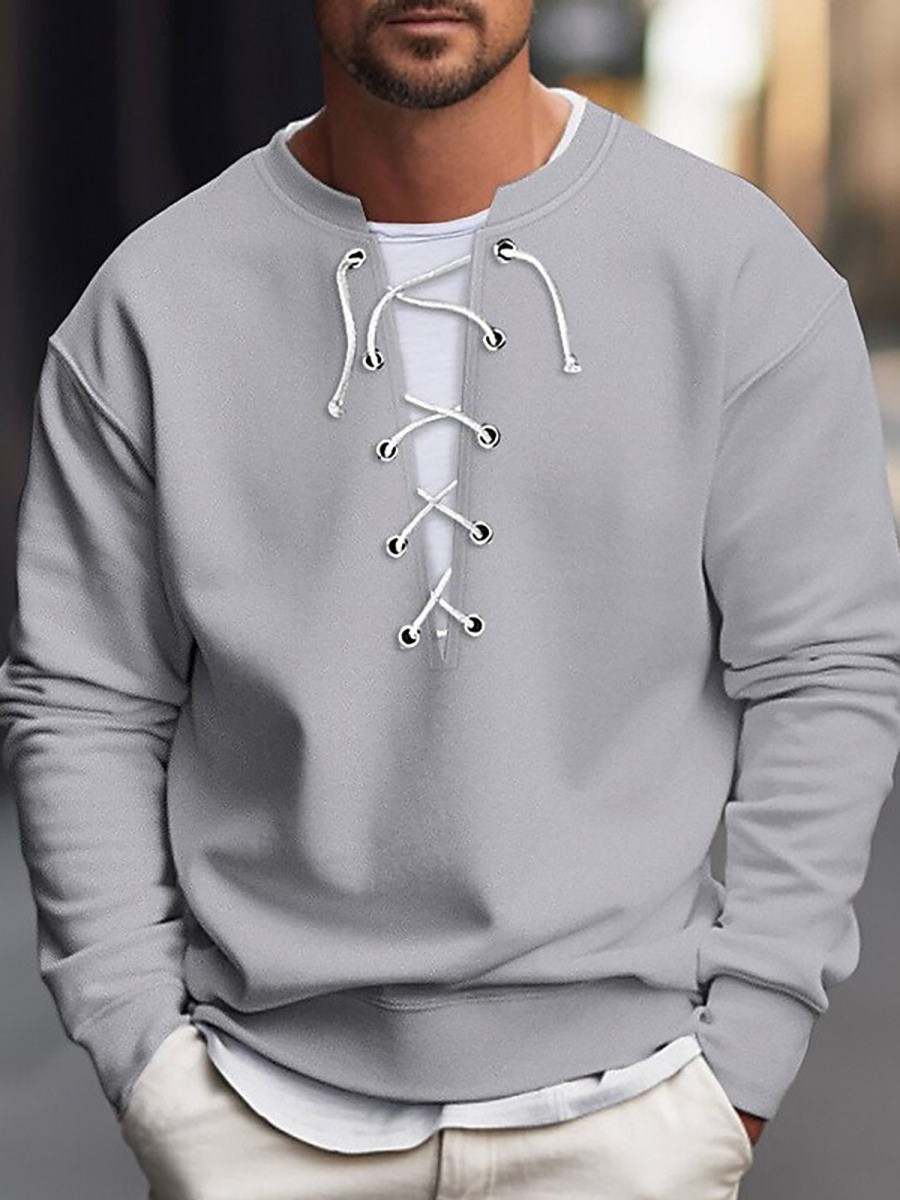 Men QMY Casual Hoodie | Men'S Casual Loose V-Neck Drawstring Sweatshirt Grey