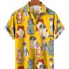 Men XT Shirts | Fun Cat Print Short Sleeve Shirt 73683121X Yellow