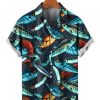 Men HLJ Shirts | Men'S Vacation Leisure Bait Illustration Print Short Sleeve Shirt Dark Blue