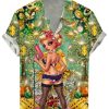 Men BXL Shirts | Diamond Beauty Print Casual Vacation Short Sleeve Shirt Photo Color