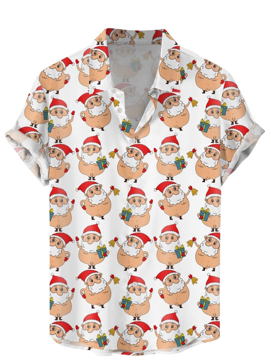 Men DJ Shirts | Fun Crazy Santa Print Casual Short Sleeve Shirt