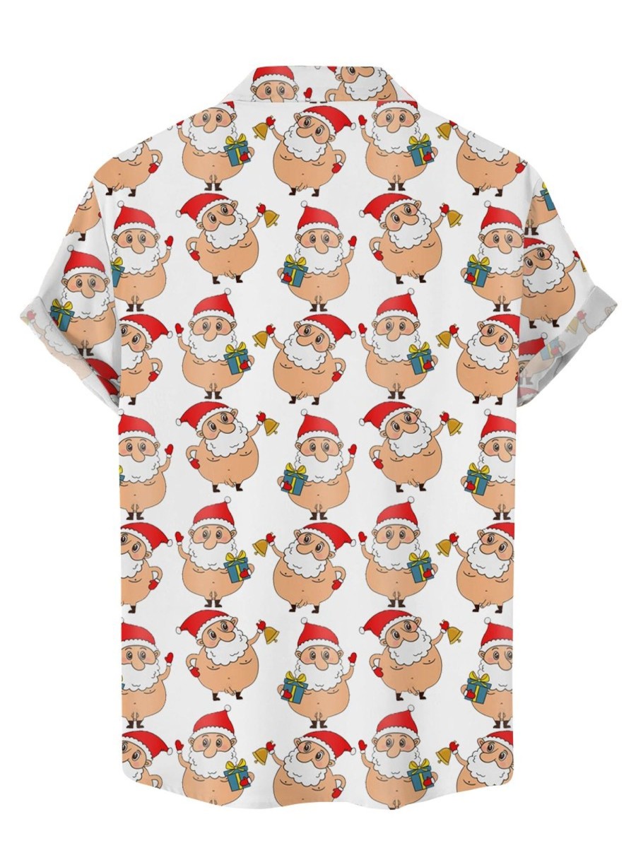 Men DJ Shirts | Fun Crazy Santa Print Casual Short Sleeve Shirt