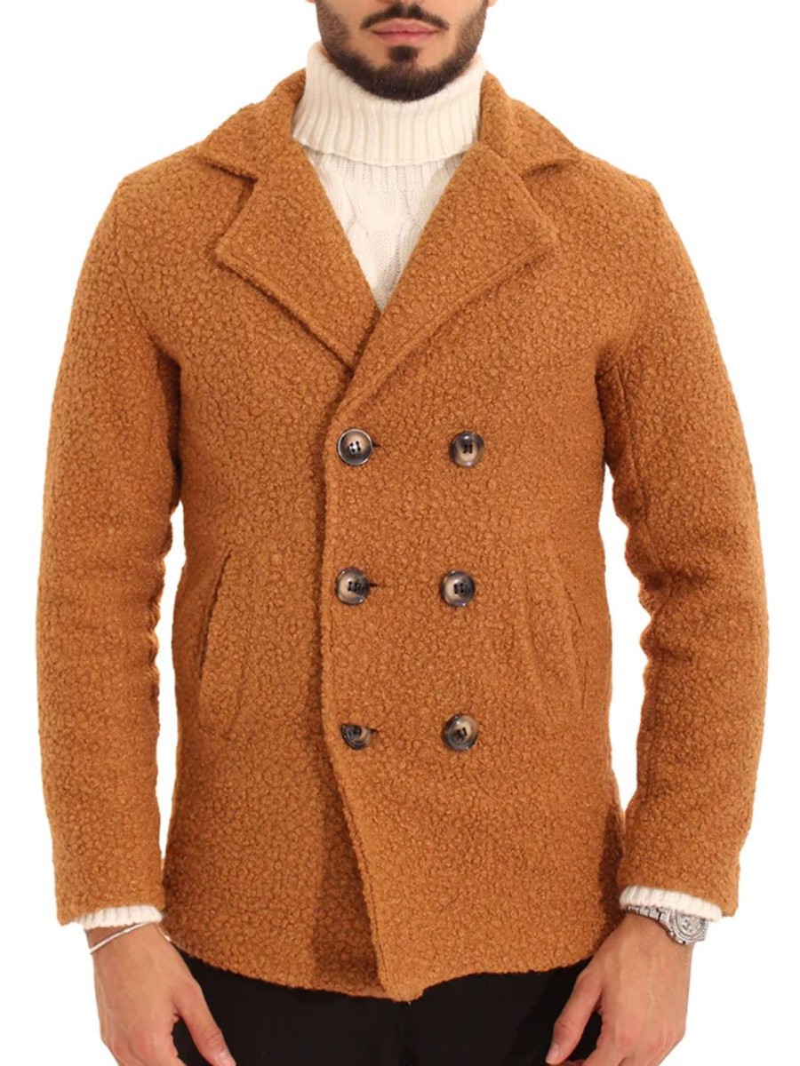 Men BXL Jacket | Men'S Solid Color Polar Fleece Double Breasted Casual Coat Caramel Colour