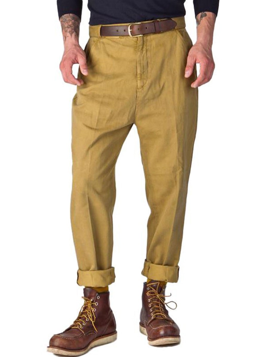 Men QMY Bottoms | Old School Solid Color Casual Trousers Brown