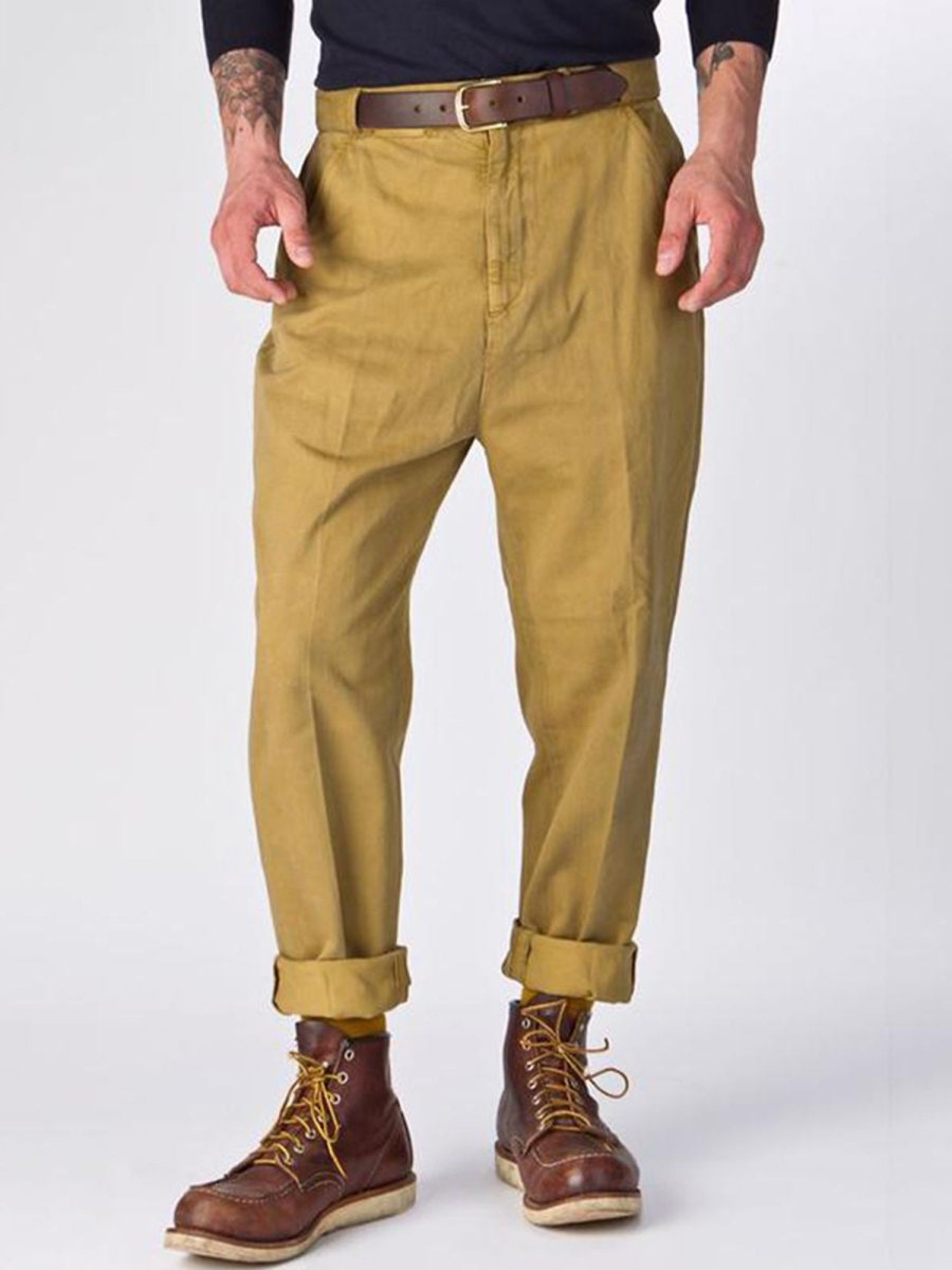 Men QMY Bottoms | Old School Solid Color Casual Trousers Brown