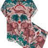 Men DJ Set | Men'S Vintage Forest House Print Short Sleeve Set Red