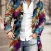 Men DJ Jacket | Colorful Vintage Print Double Pocket Stand Collar Jacket Photo Color