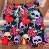 Men LJC Shorts | Rose Skull Heart Print Casual Shorts Photo Color