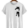 Men HLJ T-Shirts | Men'S Casual Fun Cat Short Sleeve T-Shirt White