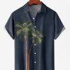 Men HLJ Shirts | Men'S Coconut Print Anti-Wrinkle Moisture Wicking Short Sleeve Shirt Dark Blue