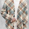 Men DJ Print Cardigan | Vintage Plaid Print Casual Knitted Cardigan Photo Color