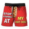 Men DJ Bottoms | Stop Staring At My Hot Dog Print Pocket Shorts Red