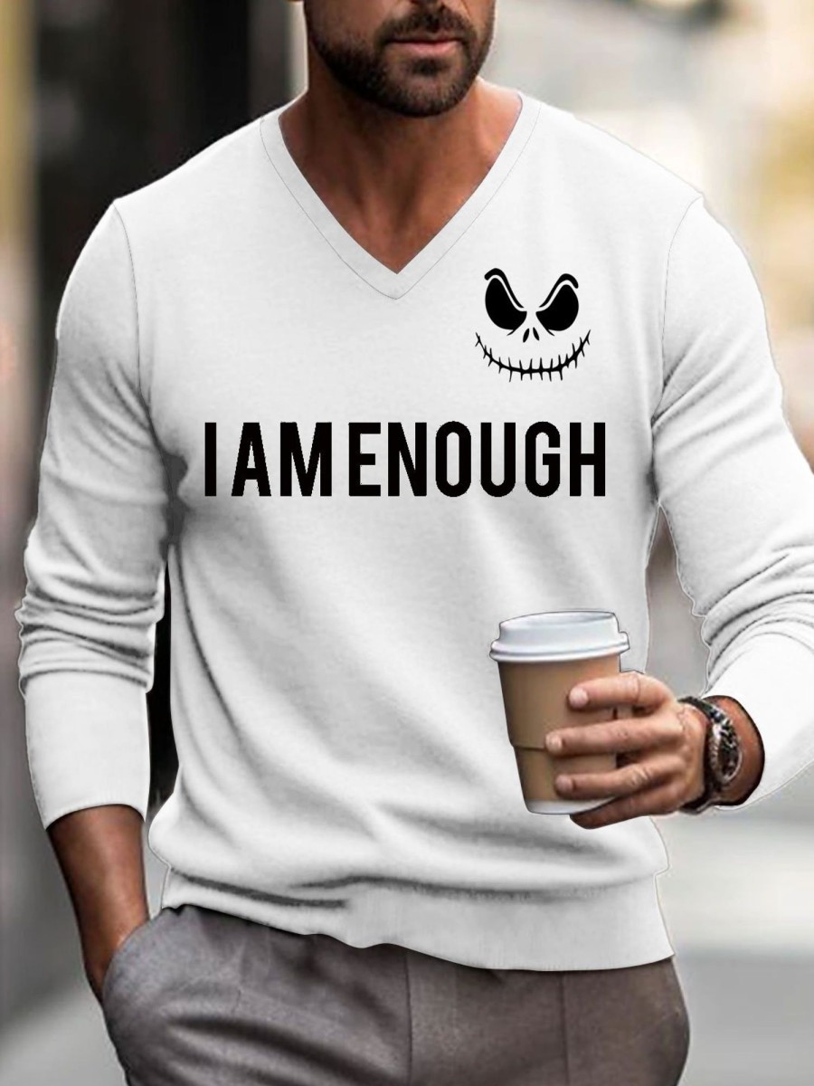 Men BXL Print Sweater | Men'S Casual I Am Enough Skull Print V-Neck Pullover Sweater 02021631Xl