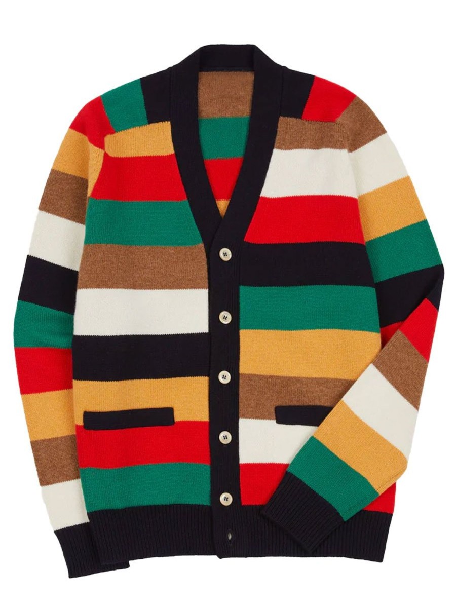 Men BXL Cardigan | Vintage Rainbow Multicolor Knitted Single Breasted Casual Cardigan Photo Color