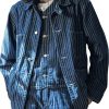 Men BXL Jacket | Men'S Multi-Pocket Striped Denim Casual Jacket Blue