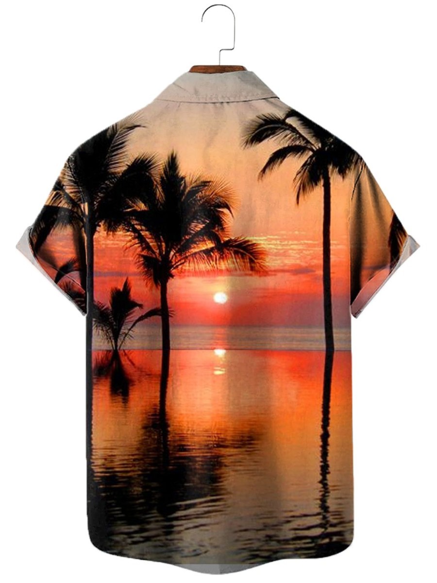 Men XT Shirts | Seaside Sunset Palm Print Shirt 76273884X Red