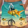 Men DJ Shorts | Fun Biker Goldfish Print Casual Pocket Shorts Photo Color