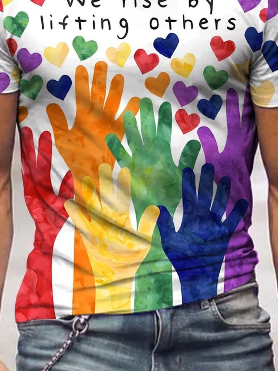 Men DJ T-Shirts | Men'S We Rise By Lifting Others Heart Rainbow Print T-Shirt Photo Color