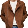 Men BXL Jacket | Men'S Vintage Solid Suede Zipper Stand Collar Jacket Brown