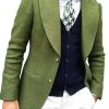 Men DJ Jacket | Solid Color Lapel Double Pocket Casual Blazer Green