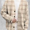 Men DJ Print Cardigan | Retro Classic Plaid Print Casual Knitted Cardigan Khaki