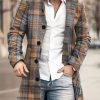 Men DJ Print Jacket | Vintage Plaid Print Double Pocket Stand Collar Casual Jacket Photo Color