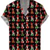 Men DJ Shirts | Christmas Cocks Print Casual Short Sleeve Shirt Black