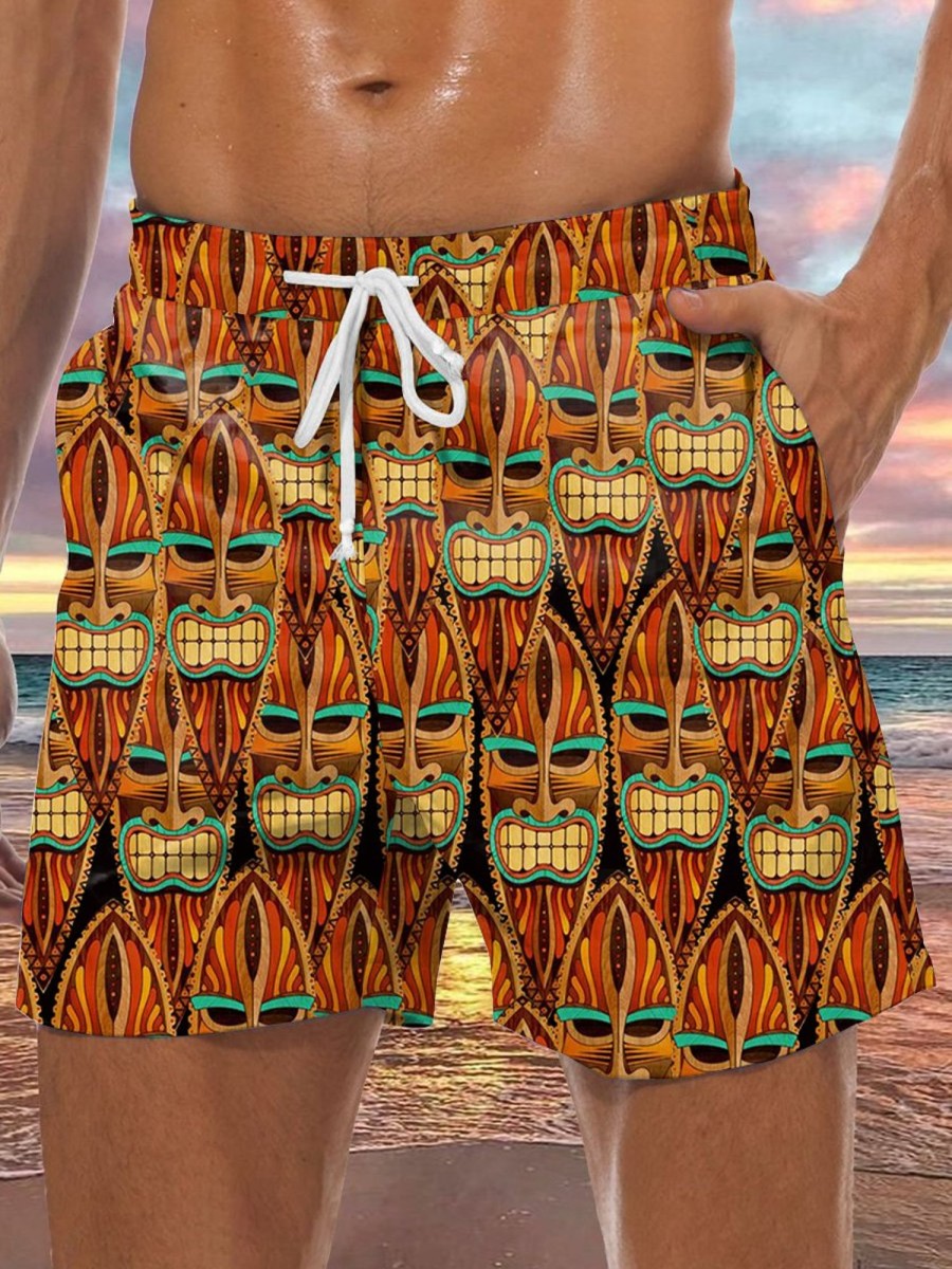 Men LJC Shorts | Tiki Print Track Shorts Photo Color