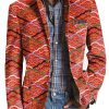 Men DJ Print Jacket | Vintage Japanese Ukiyo-E Cloud Print Printed Lapel Three-Pocket Casual Blazer Red