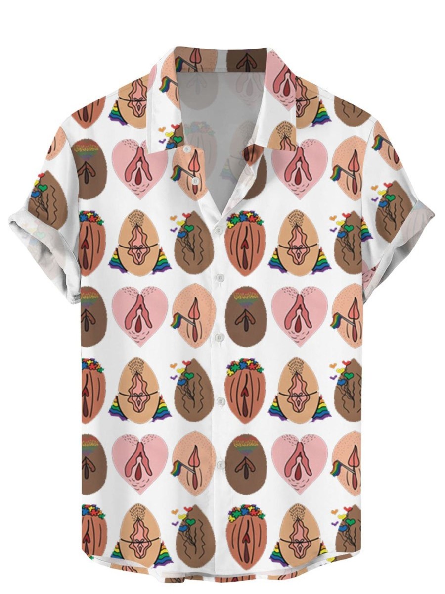 Men BXL Shirts | Hawaiian Fun Rainbow Print Casual Short Sleeve Shirt