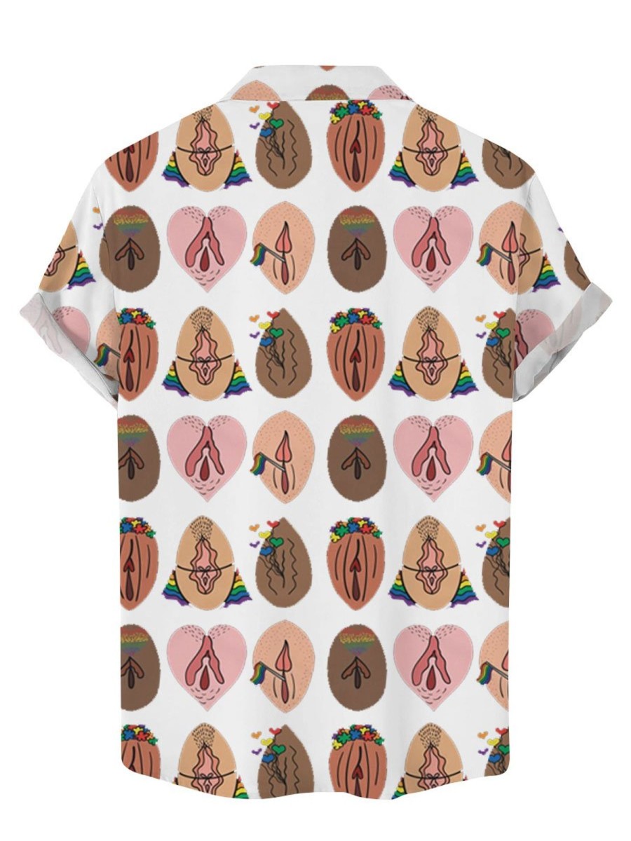 Men BXL Shirts | Hawaiian Fun Rainbow Print Casual Short Sleeve Shirt